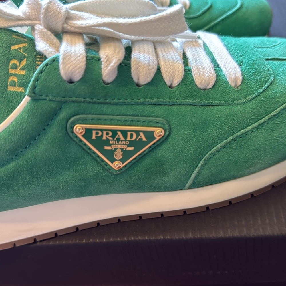 Prada Green Suede Sneakers with White Laces - Picture 8 of 11